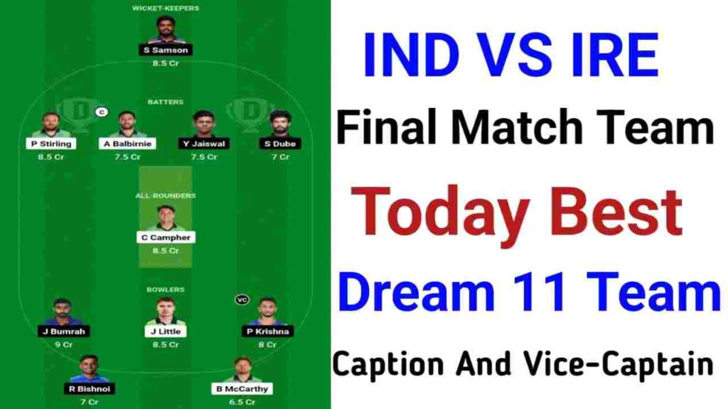 IND Vs IRE Final T20 Match Dream11 Team Captain And Vice-Captain