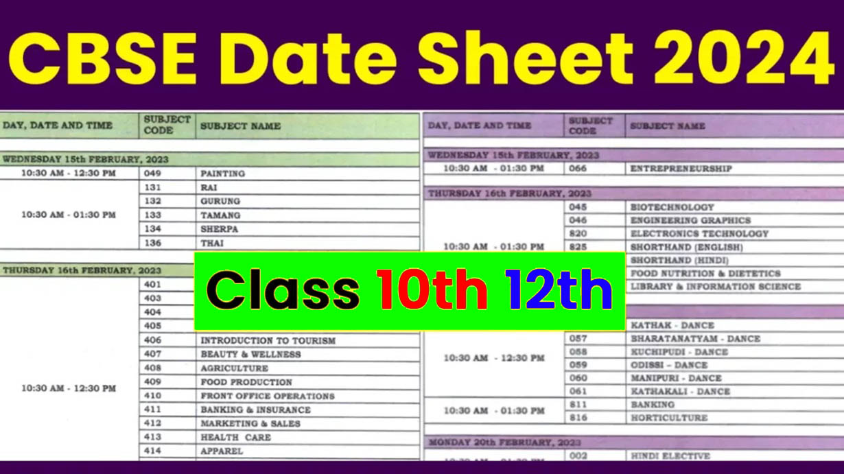 CBSE Board Exam Date Sheet 2024 PDF Download