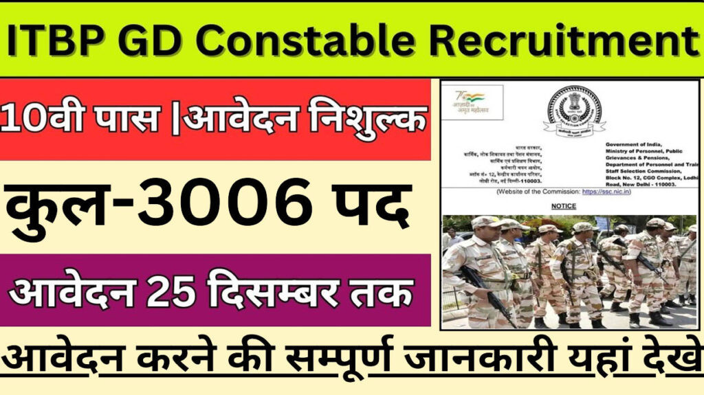ITBP GD Constable 3006 Post Recruitment 2023-24