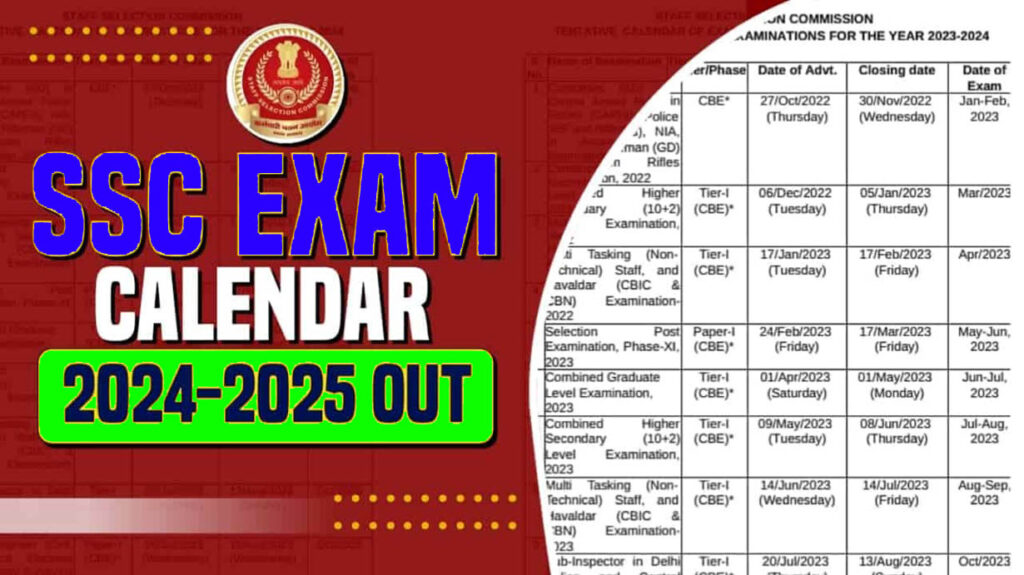SSC New Exam Calendar 2023-2024 List Schedule
